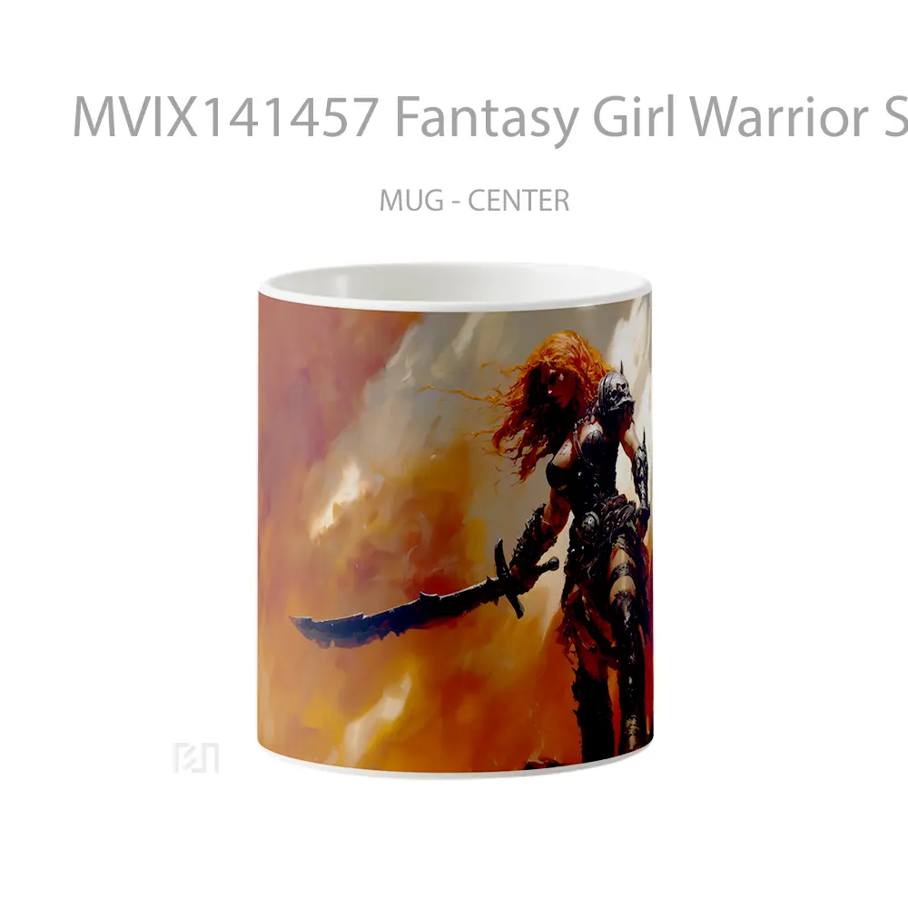 Mug Fantasy Girl Warrior Sword Barbarian Red Sonja Gelas Keramik Unik