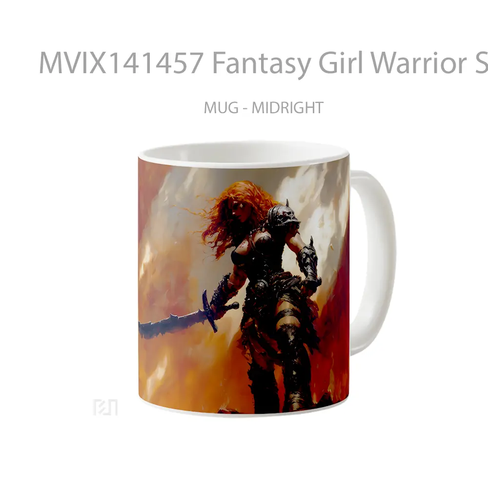 Mug Fantasy Girl Warrior Sword Barbarian Red Sonja Gelas Keramik Unik - All-side / Desain