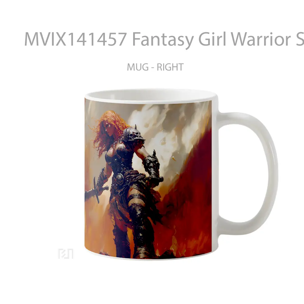 Mug Fantasy Girl Warrior Sword Barbarian Red Sonja Gelas Keramik Unik - All-side / Desain