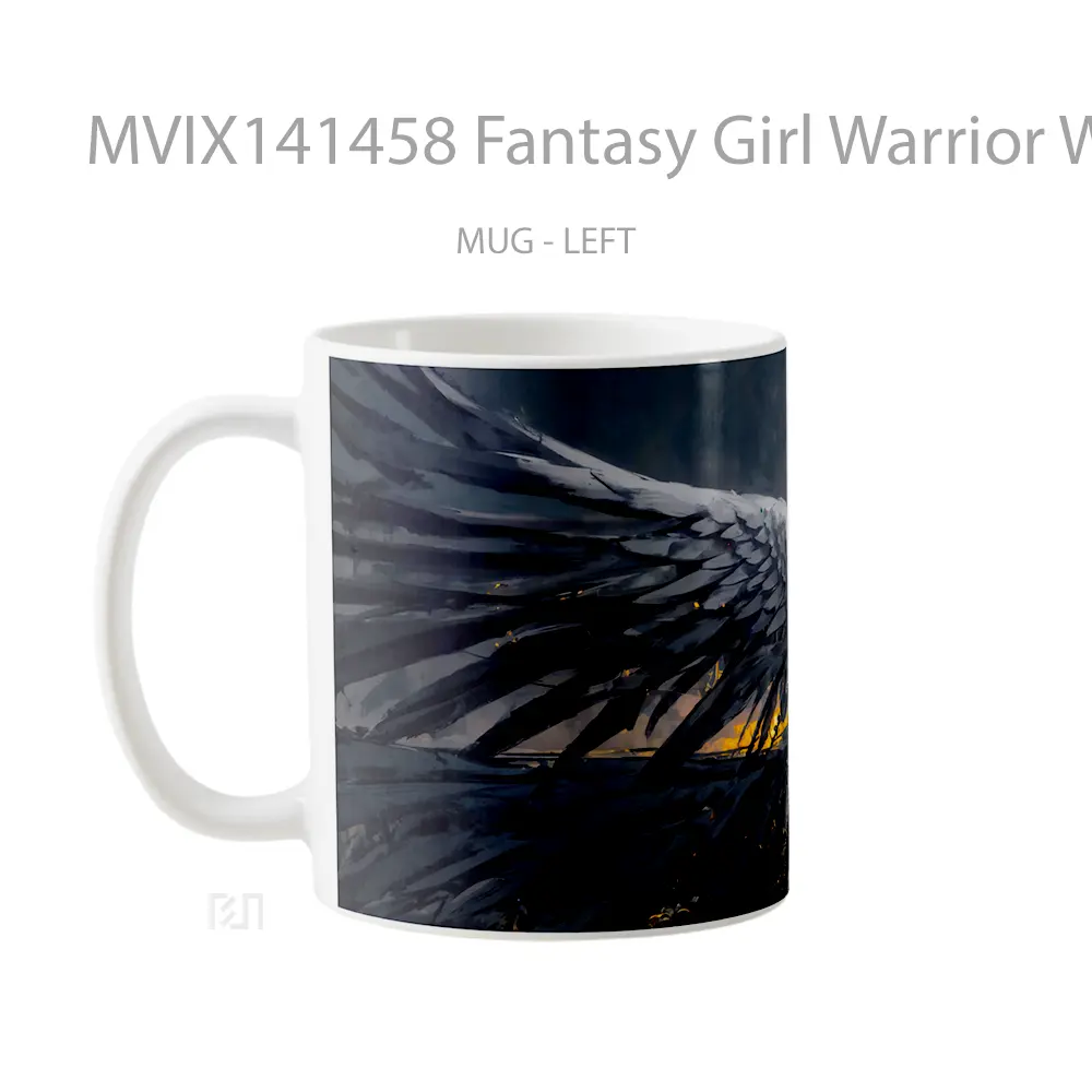 Mug Fantasy Girl Warrior Wings Armor Digital Art Gelas Keramik Unik - All-side / Desain
