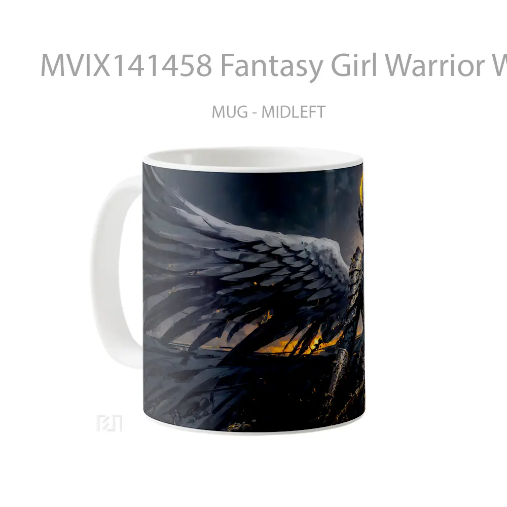 Mug Fantasy Girl Warrior Wings Armor Digital Art Gelas Keramik Unik - All-side / Desain