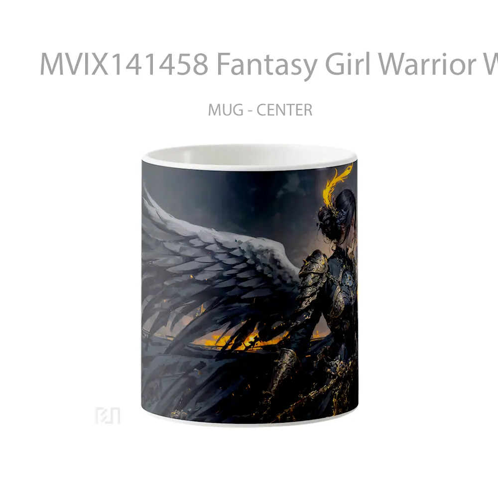 Mug Fantasy Girl Warrior Wings Armor Digital Art Gelas Keramik Unik