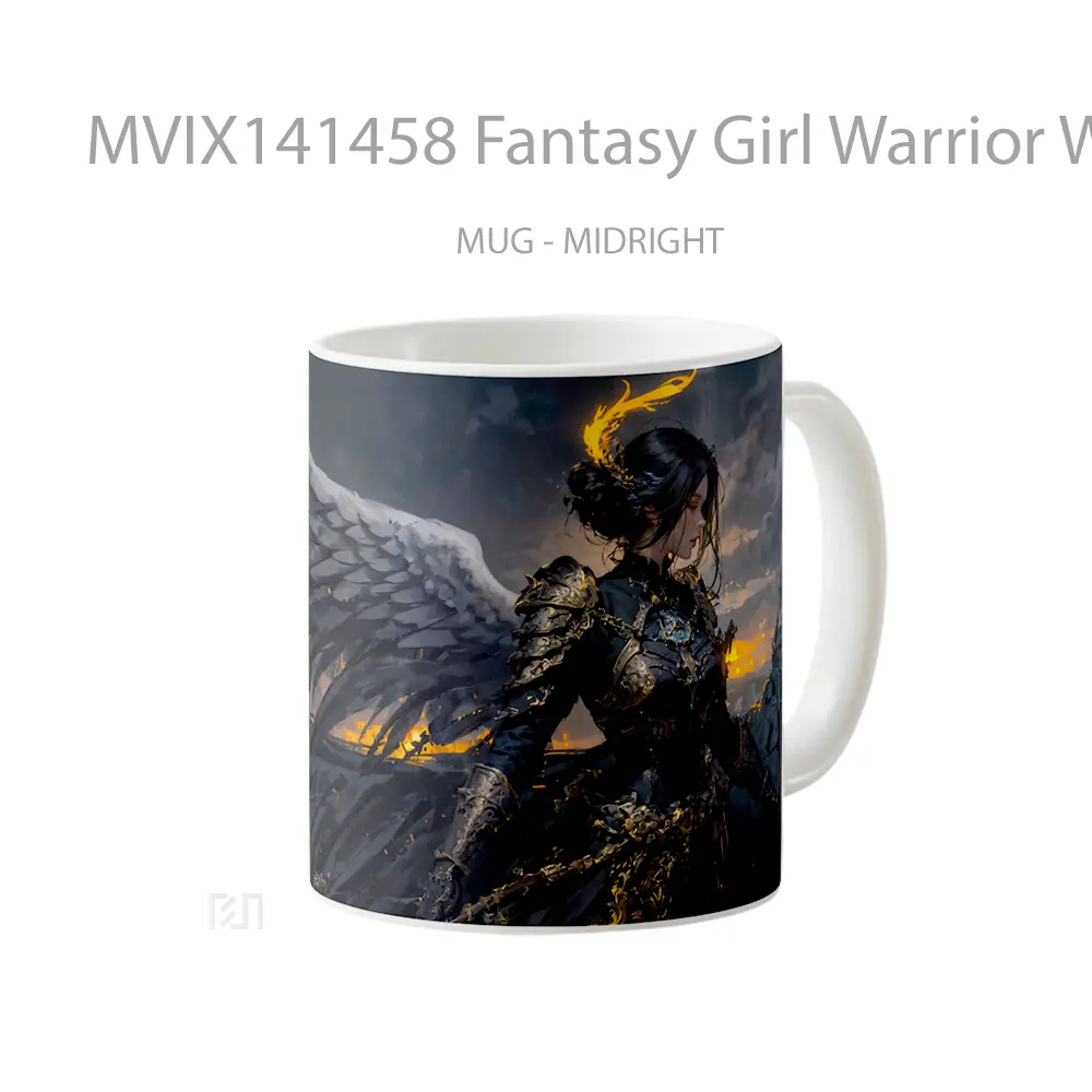 Mug Fantasy Girl Warrior Wings Armor Digital Art Gelas Keramik Unik - All-side / Desain