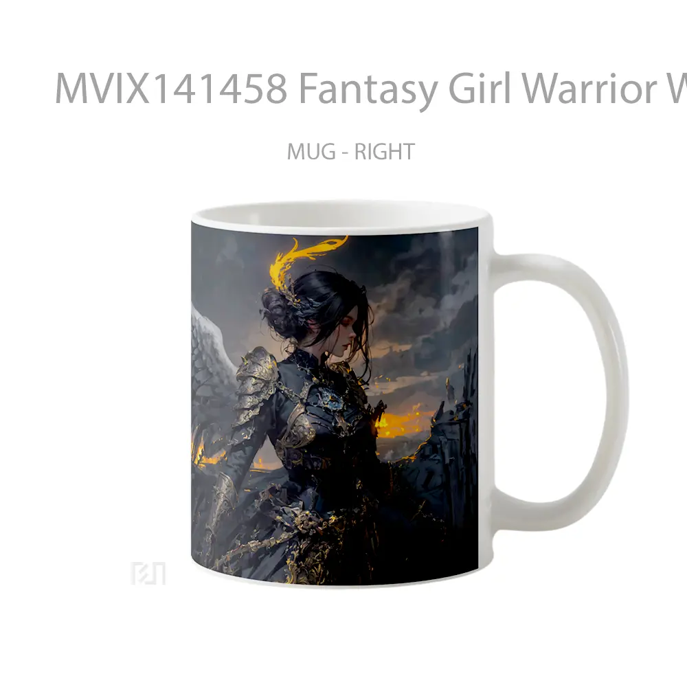 Mug Fantasy Girl Warrior Wings Armor Digital Art Gelas Keramik Unik - All-side / Desain