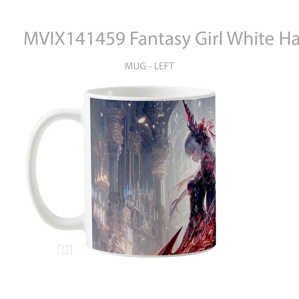 Mug Fantasy Girl White Hair Warrior Sword Gelas Keramik Unik - All-side / Desain