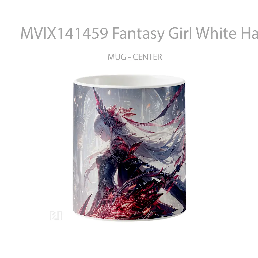Mug Fantasy Girl White Hair Warrior Sword Gelas Keramik Unik