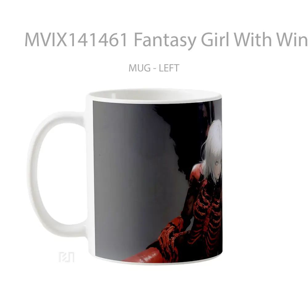 Mug Fantasy Girl With Wings White Hair Gelas Keramik Unik - All-side / Desain