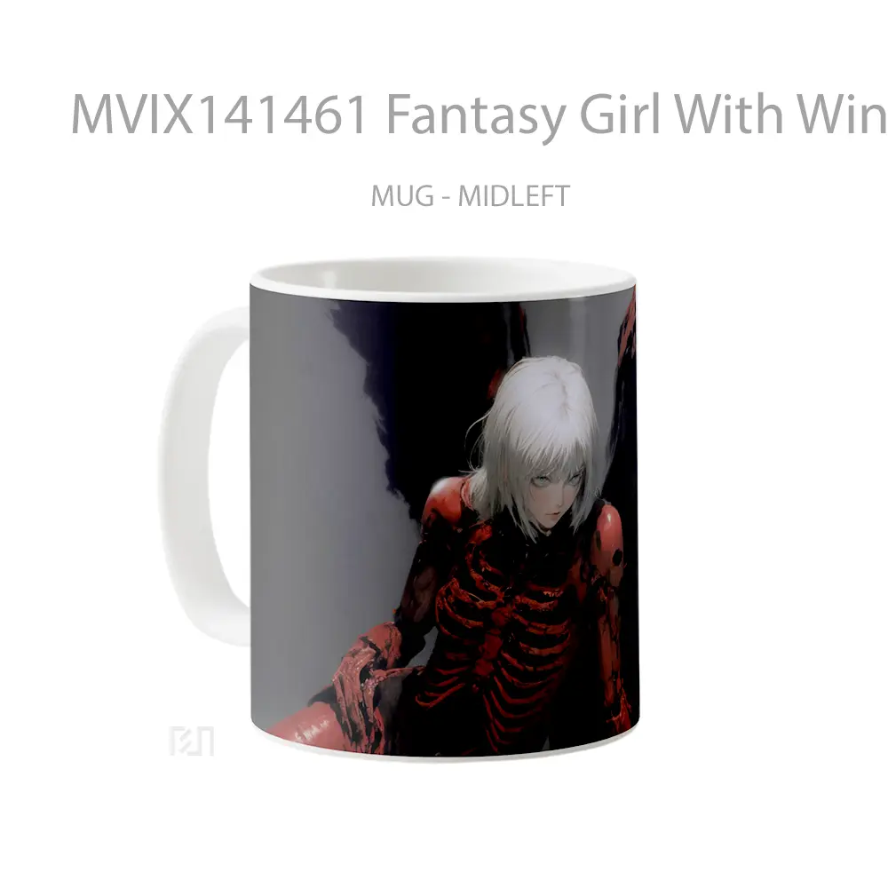Mug Fantasy Girl With Wings White Hair Gelas Keramik Unik - All-side / Desain