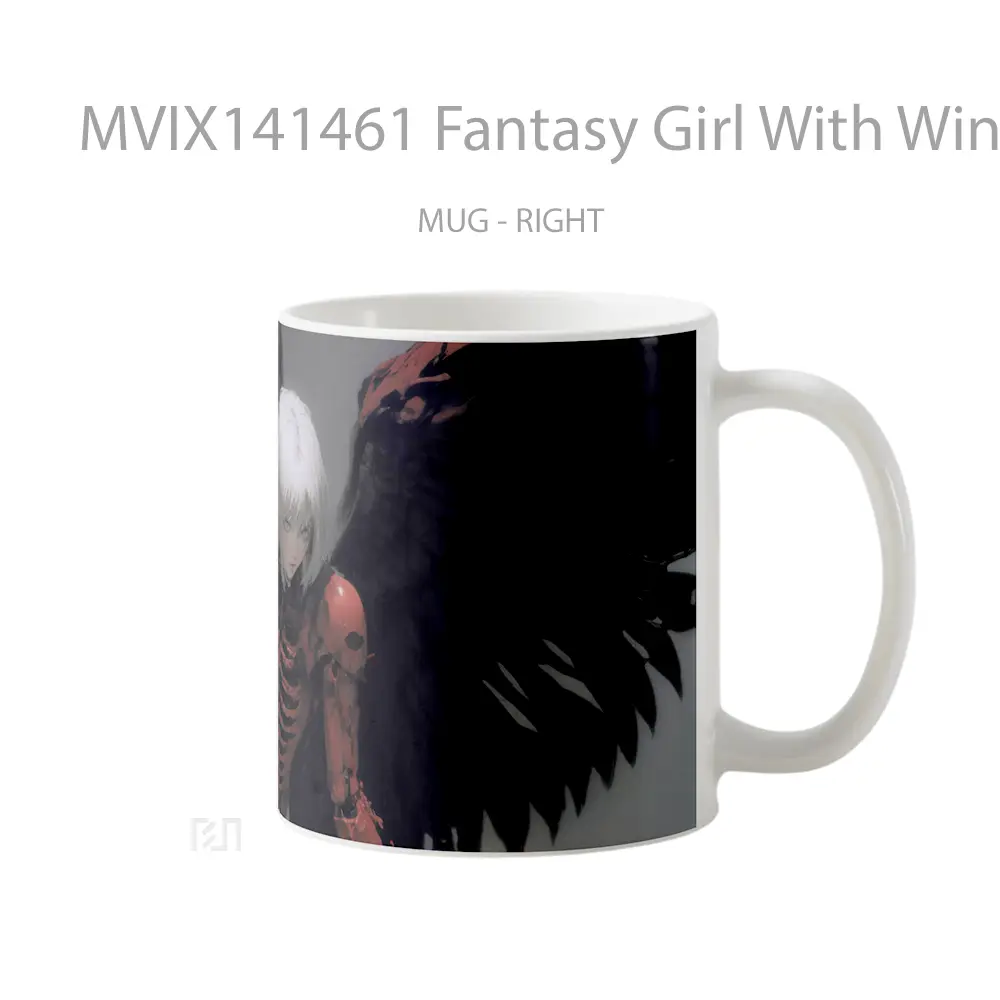 Mug Fantasy Girl With Wings White Hair Gelas Keramik Unik - All-side / Desain