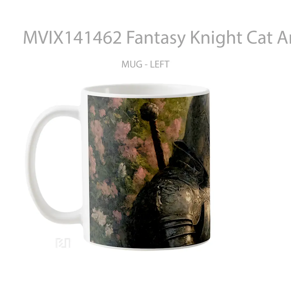 Mug Fantasy Knight Cat Armor Flowers Gelas Hewan Lucu - All-side / Desain