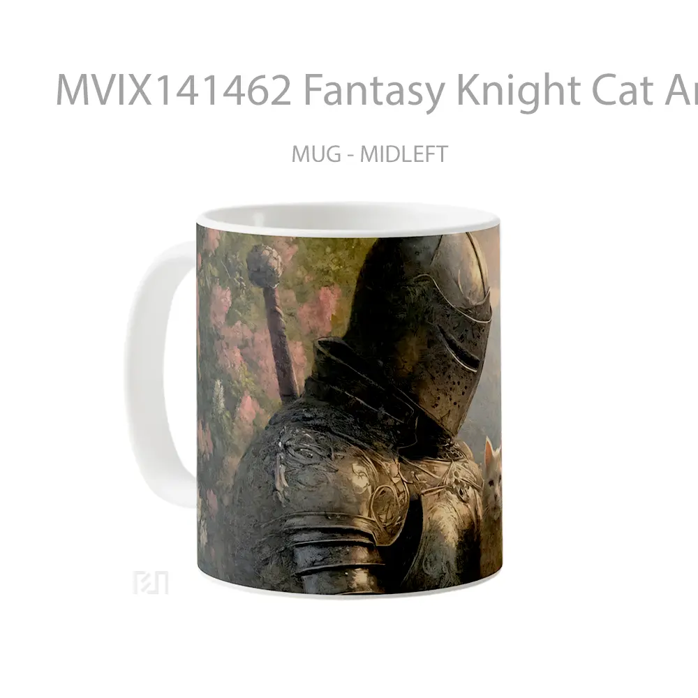 Mug Fantasy Knight Cat Armor Flowers Gelas Hewan Lucu - All-side / Desain