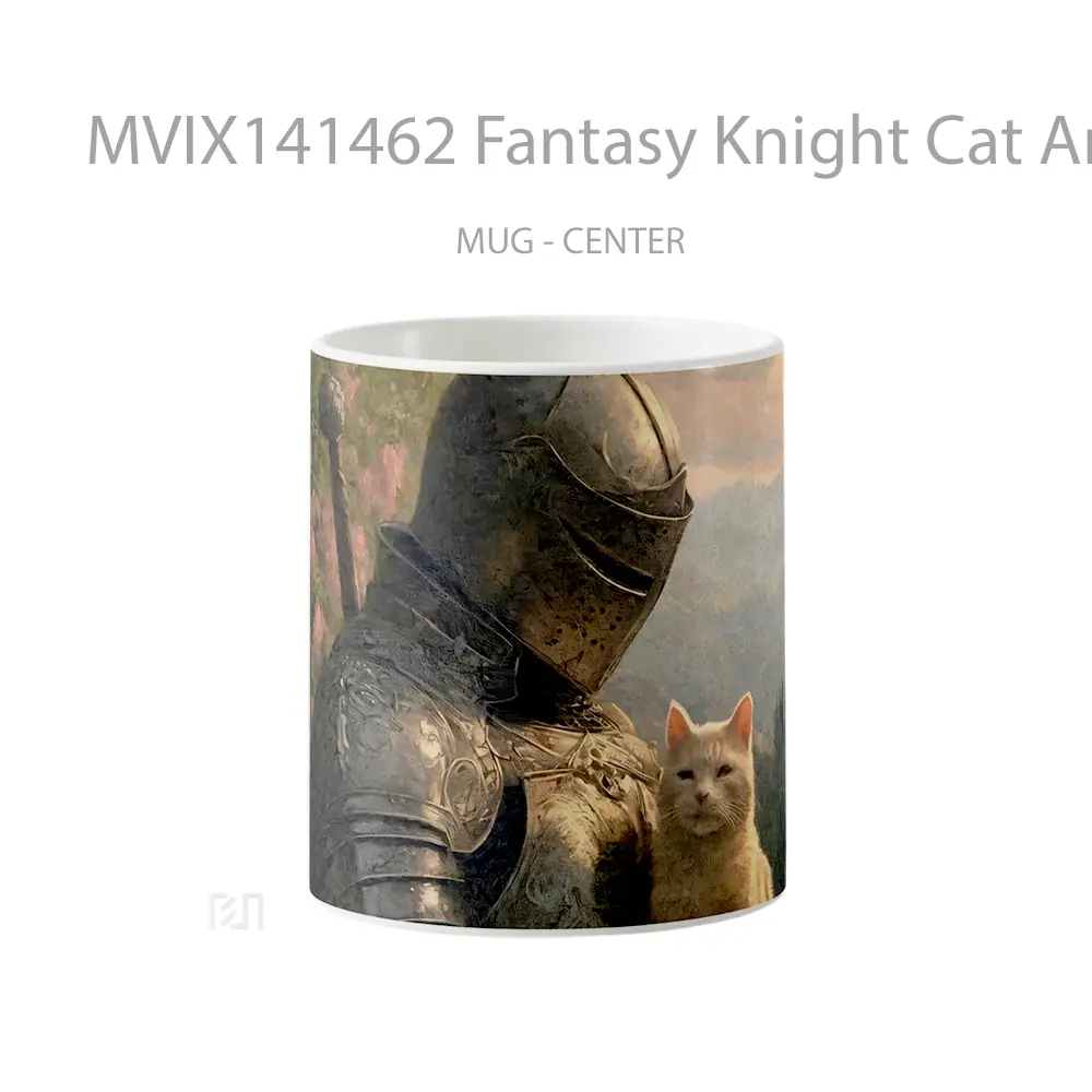 Mug Fantasy Knight Cat Armor Flowers Gelas Hewan Lucu