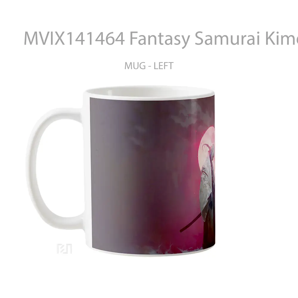 Mug Fantasy Samurai Kimono Full Moon Gelas Keramik Unik - All-side / Desain