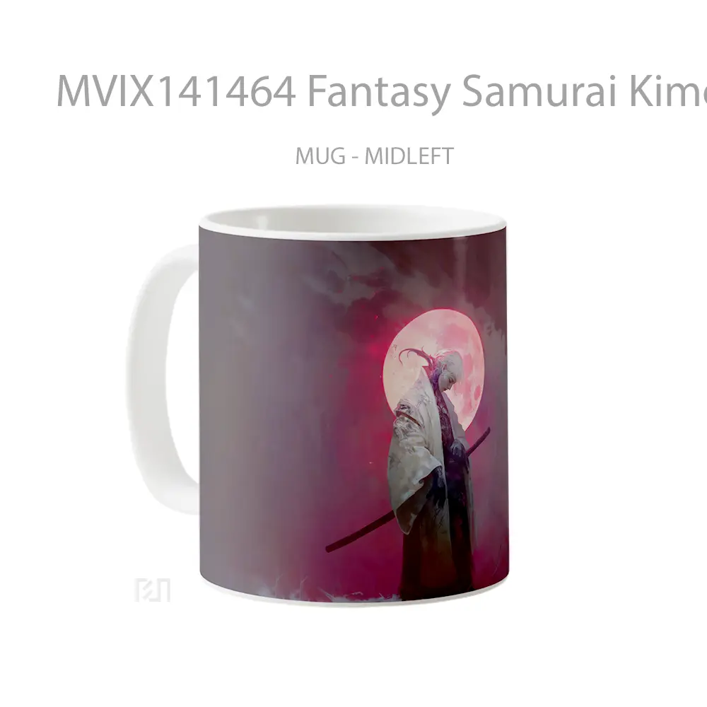 Mug Fantasy Samurai Kimono Full Moon Gelas Keramik Unik - All-side / Desain