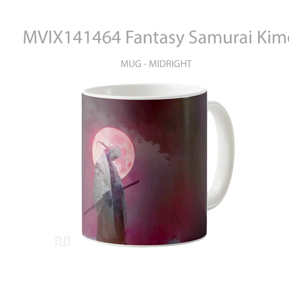 Mug Fantasy Samurai Kimono Full Moon Gelas Keramik Unik - All-side / Desain