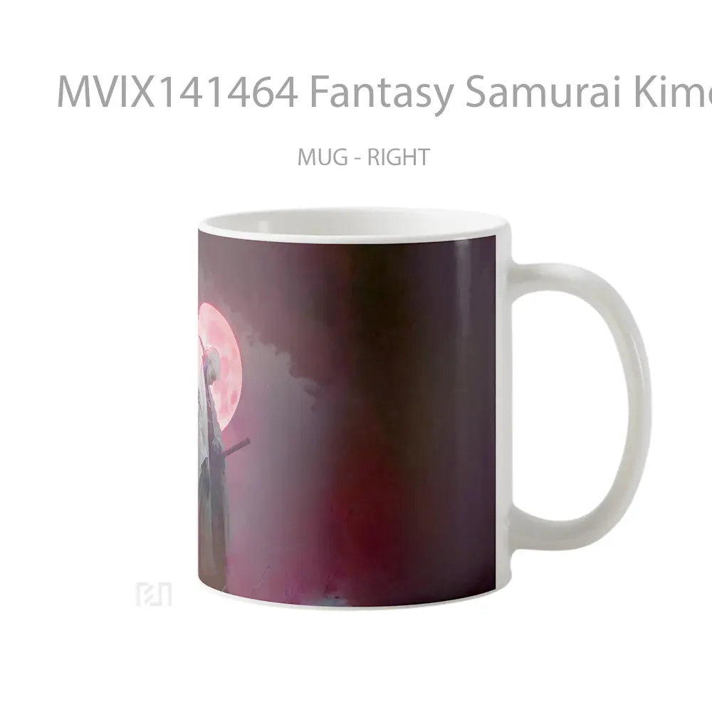 Mug Fantasy Samurai Kimono Full Moon Gelas Keramik Unik - All-side / Desain