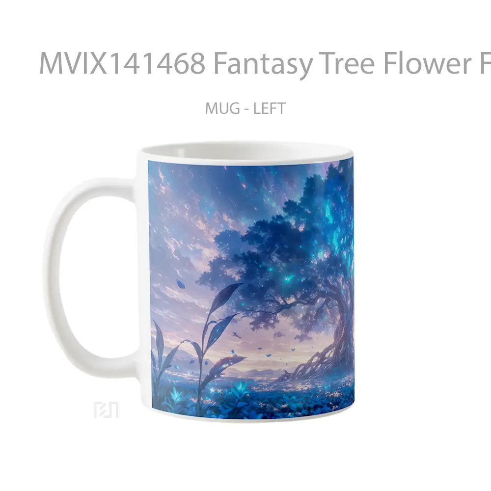 Mug Fantasy Tree Flower Field Gelas Keramik Unik - All-side / Desain