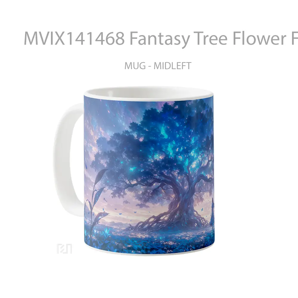 Mug Fantasy Tree Flower Field Gelas Keramik Unik - All-side / Desain