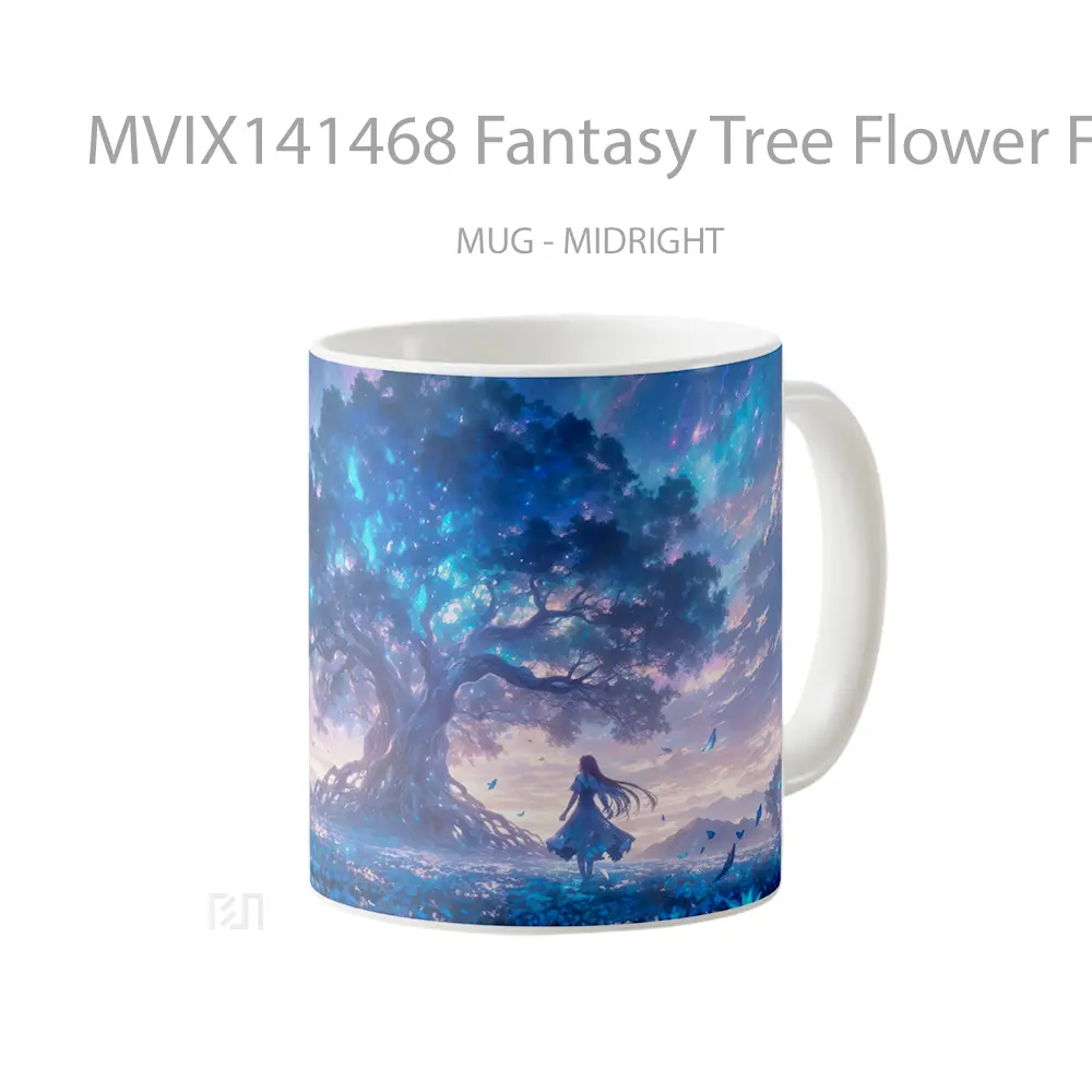 Mug Fantasy Tree Flower Field Gelas Keramik Unik - All-side / Desain