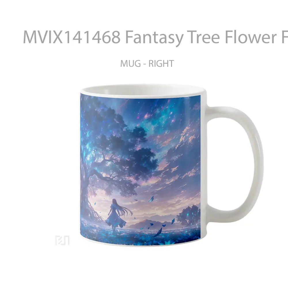 Mug Fantasy Tree Flower Field Gelas Keramik Unik - All-side / Desain