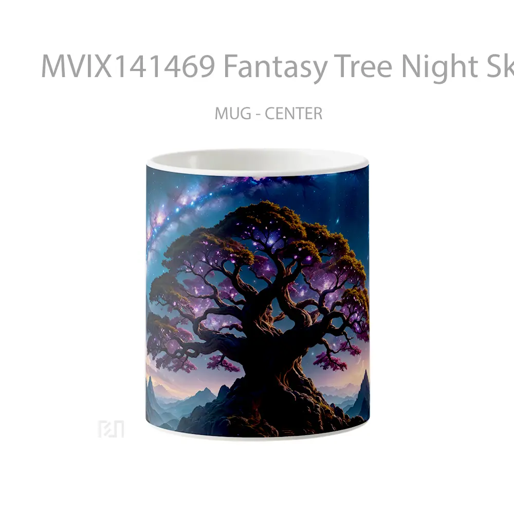 Mug Fantasy Tree Night Sky Scenery Digital Art Gelas Pemandangan Alam