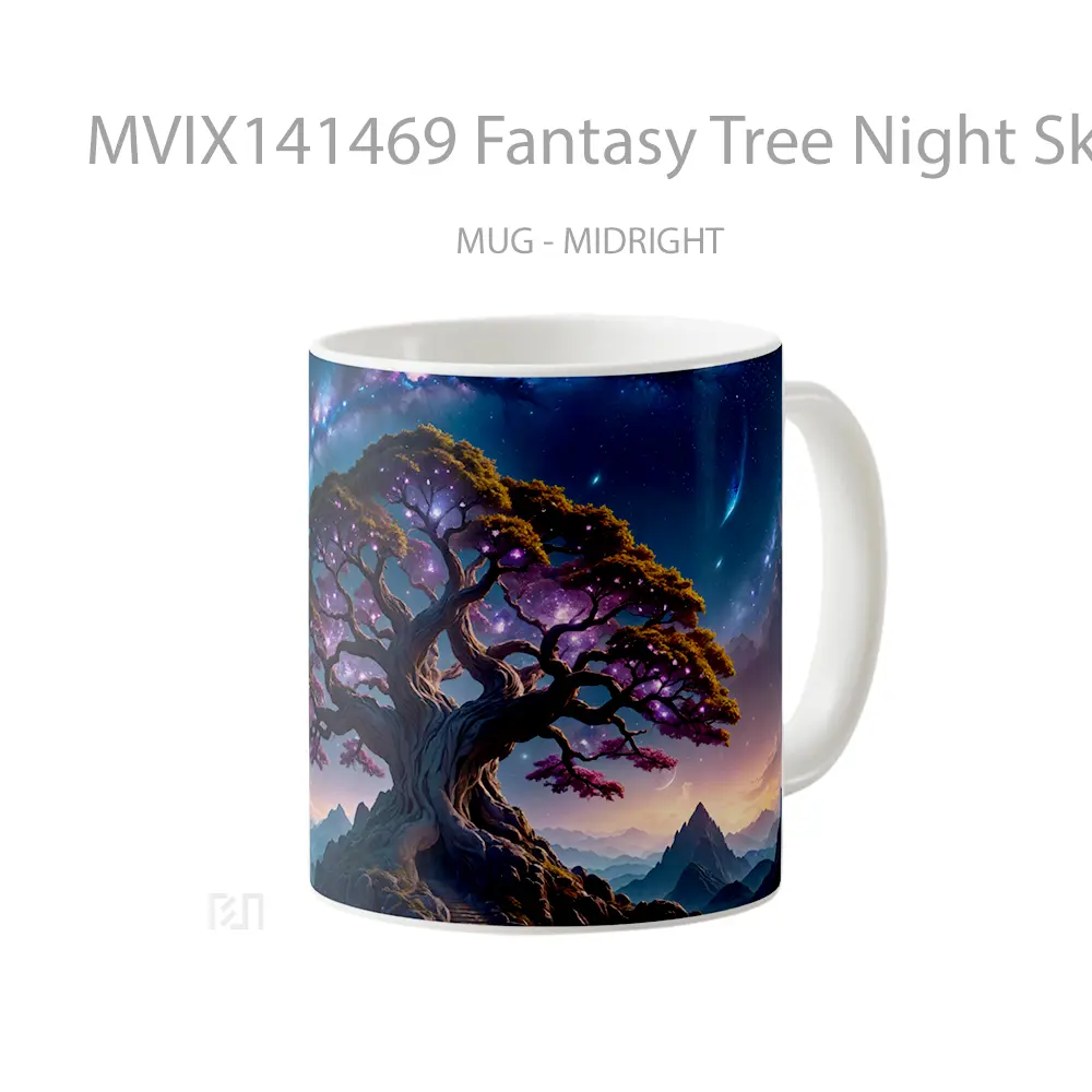 Mug Fantasy Tree Night Sky Scenery Digital Art Gelas Pemandangan Alam - All-side / Desain