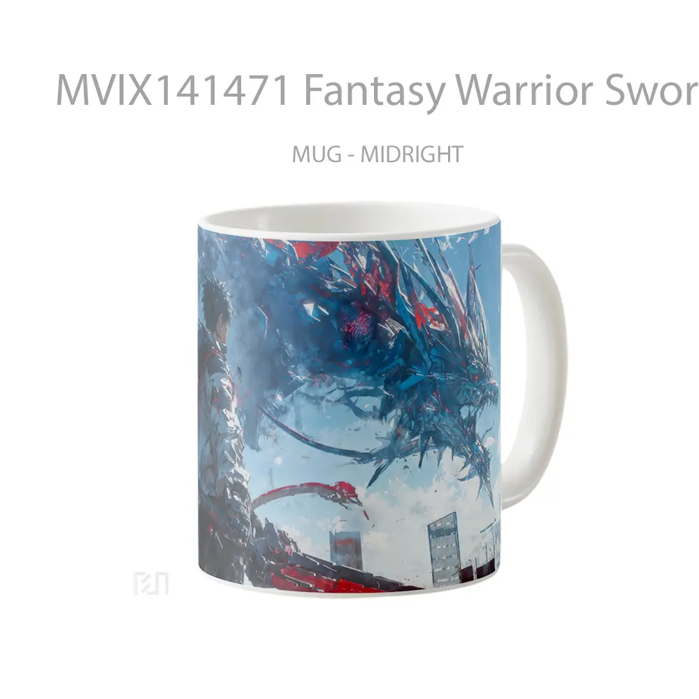 Mug Fantasy Warrior Sword Dragon Gelas Keramik Unik - All-side / Desain