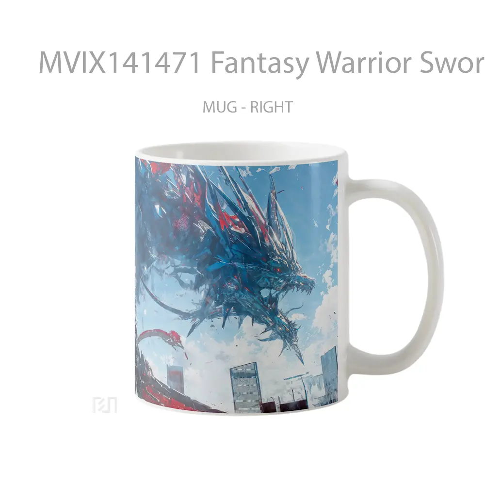 Mug Fantasy Warrior Sword Dragon Gelas Keramik Unik - All-side / Desain