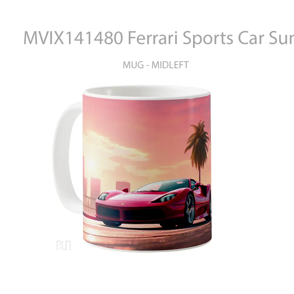 Mug Ferrari Sports Car Sunset Palm Trees Ai Gelas Pemandangan Alam - All-side / Desain