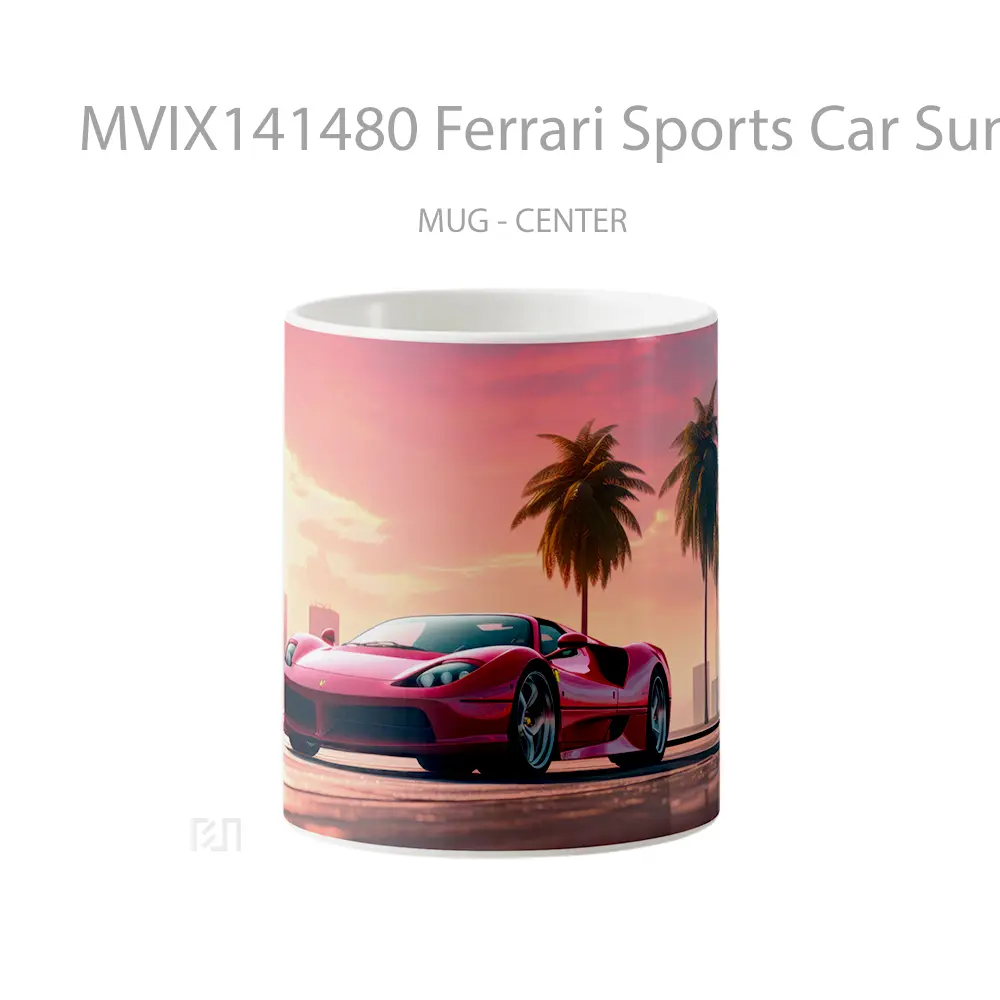 Mug Ferrari Sports Car Sunset Palm Trees Ai Gelas Pemandangan Alam