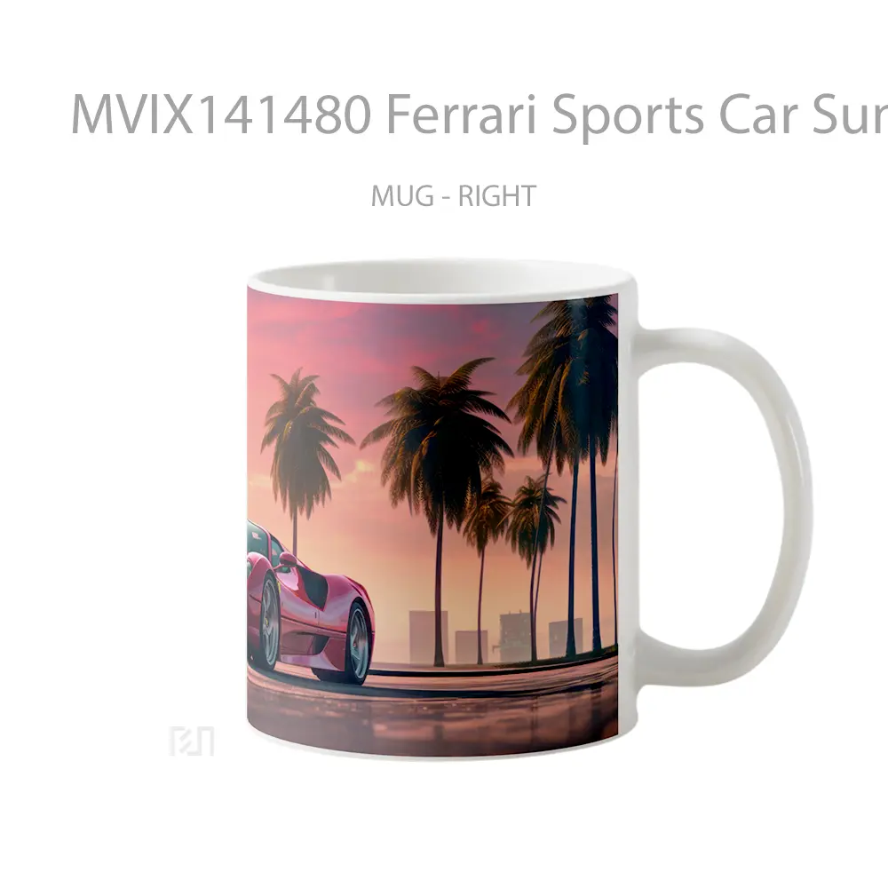 Mug Ferrari Sports Car Sunset Palm Trees Ai Gelas Pemandangan Alam - All-side / Desain
