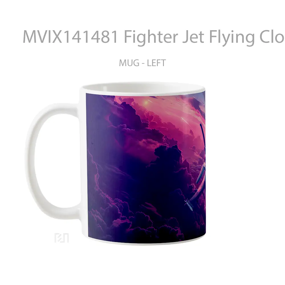 Mug Fighter Jet Flying Clouds Sky Digital Art Gelas Pemandangan Alam - All-side / Desain
