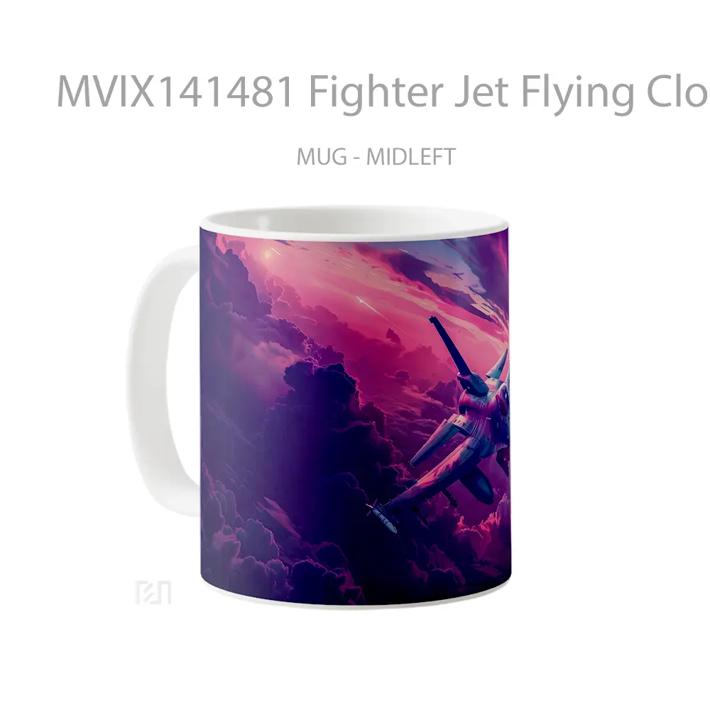 Mug Fighter Jet Flying Clouds Sky Digital Art Gelas Pemandangan Alam - All-side / Desain