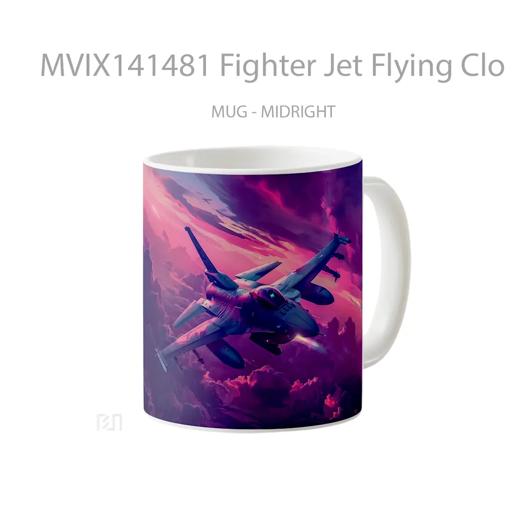 Mug Fighter Jet Flying Clouds Sky Digital Art Gelas Pemandangan Alam - All-side / Desain