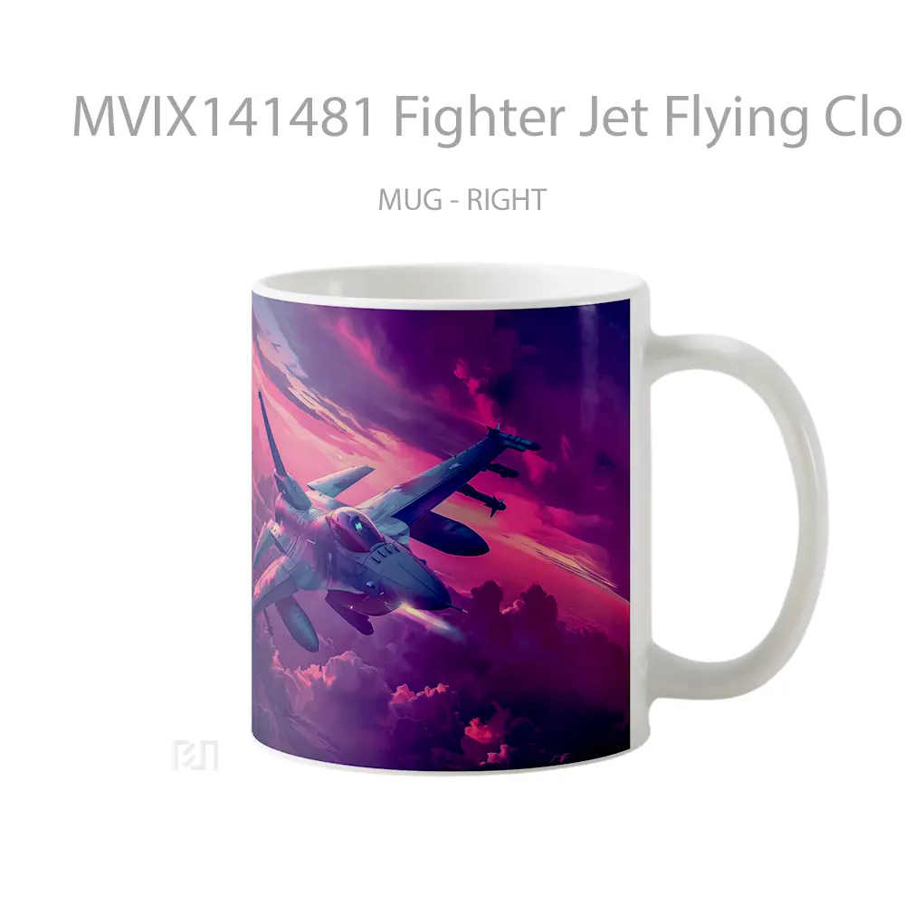 Mug Fighter Jet Flying Clouds Sky Digital Art Gelas Pemandangan Alam - All-side / Desain