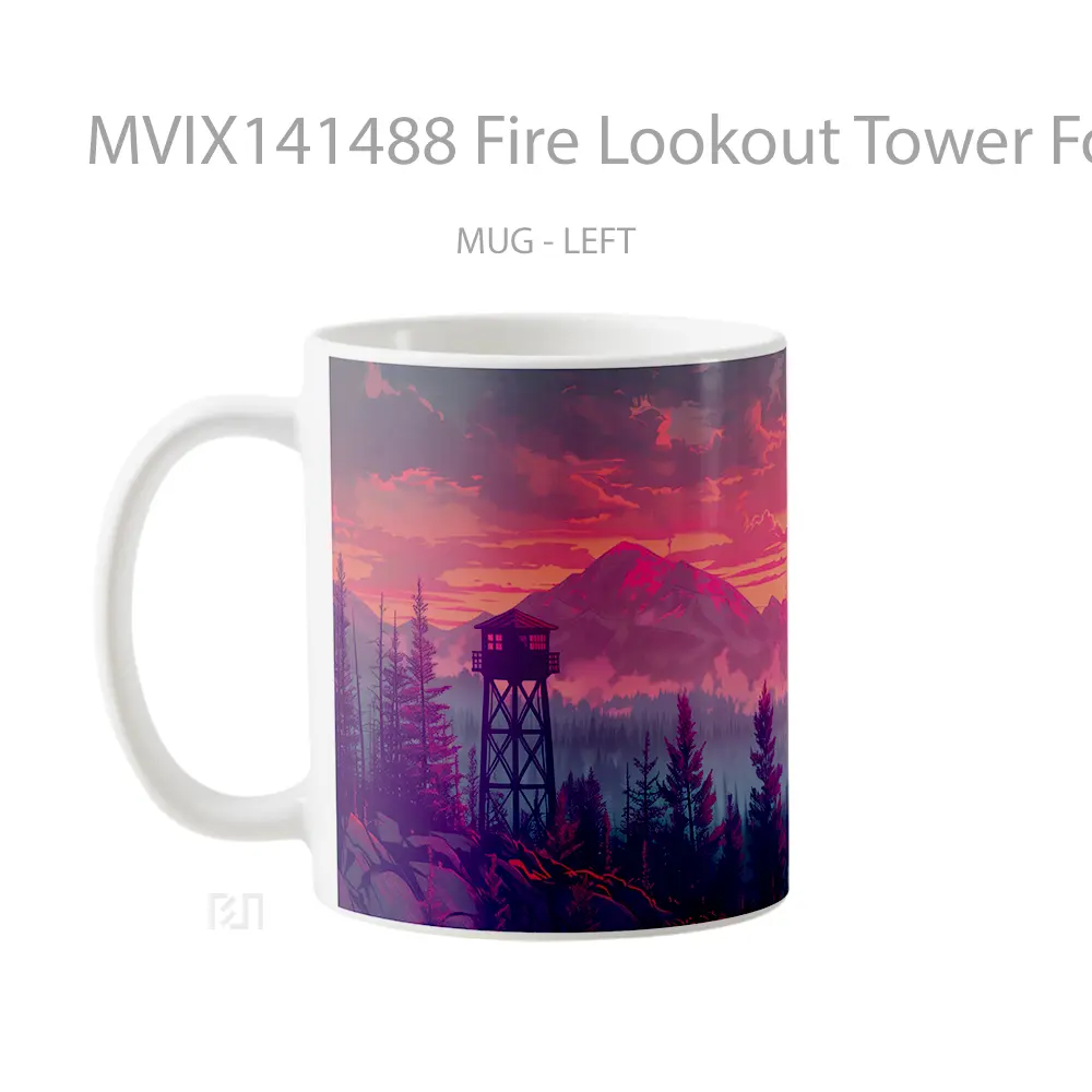 Mug Fire Lookout Tower Forest Sunset Scenery Gelas Pemandangan Alam - All-side / Desain