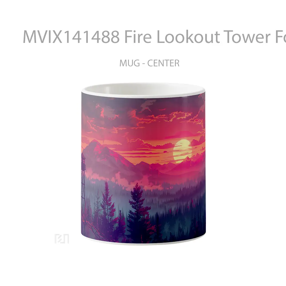 Mug Fire Lookout Tower Forest Sunset Scenery Gelas Pemandangan Alam
