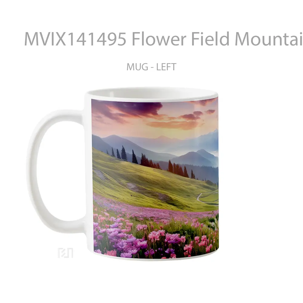 Mug Flower Field Mountains Landscape Scenery Gelas Pemandangan Alam - All-side / Desain