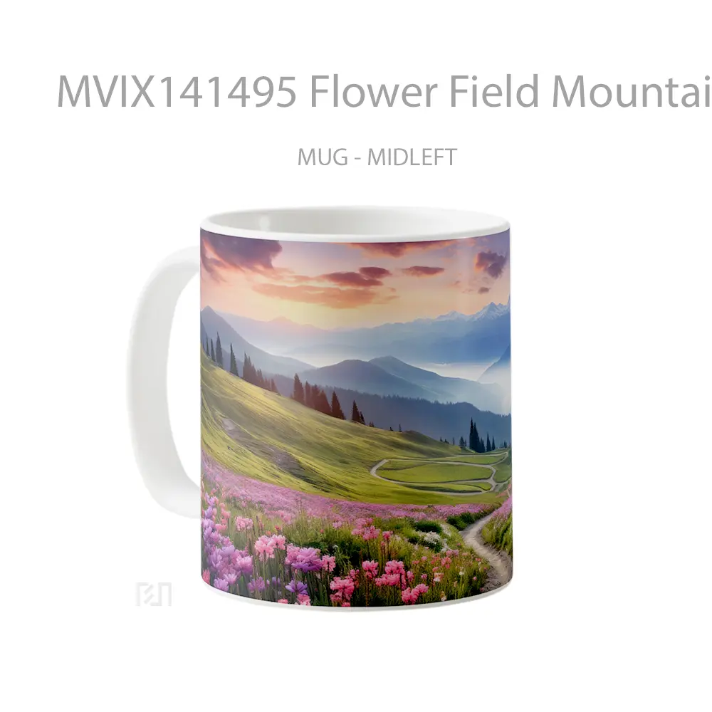 Mug Flower Field Mountains Landscape Scenery Gelas Pemandangan Alam - All-side / Desain