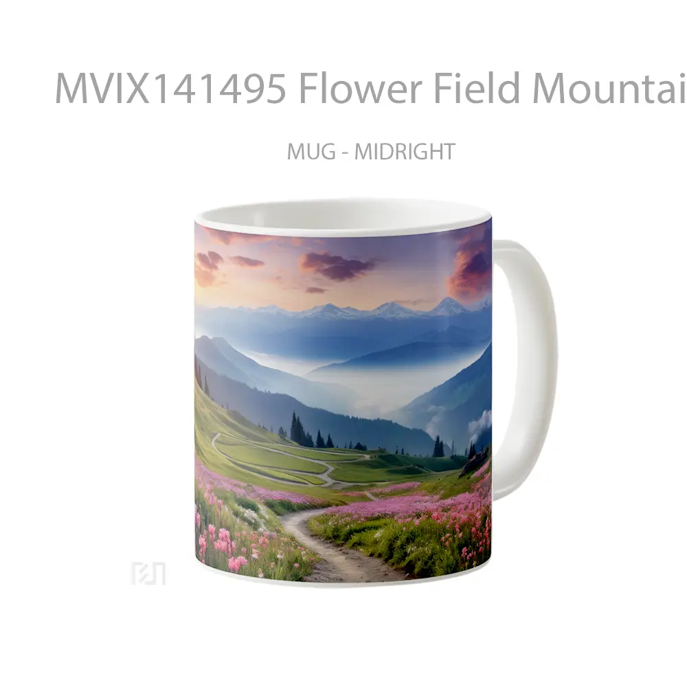 Mug Flower Field Mountains Landscape Scenery Gelas Pemandangan Alam - All-side / Desain