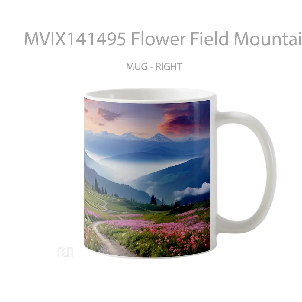 Mug Flower Field Mountains Landscape Scenery Gelas Pemandangan Alam - All-side / Desain