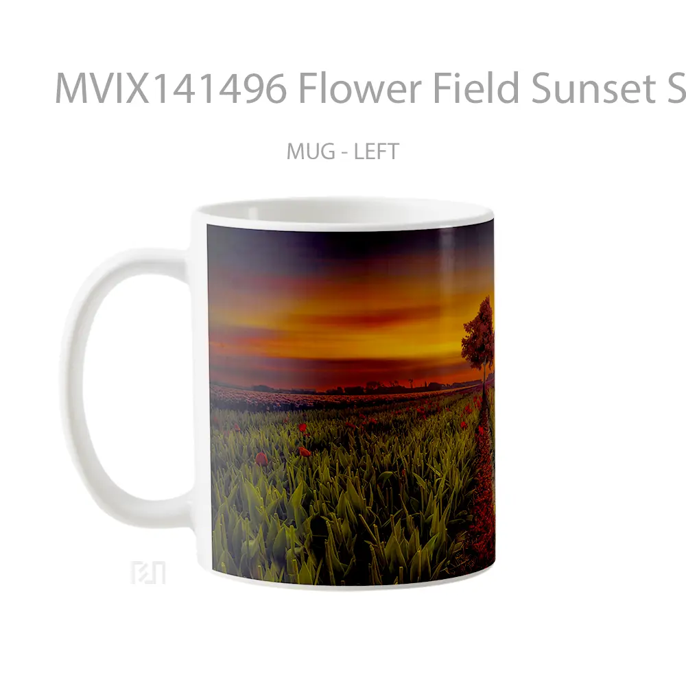 Mug Flower Field Sunset Scenery Gelas Pemandangan Alam - All-side / Desain
