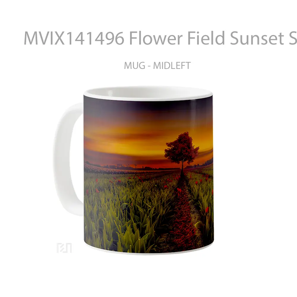 Mug Flower Field Sunset Scenery Gelas Pemandangan Alam - All-side / Desain
