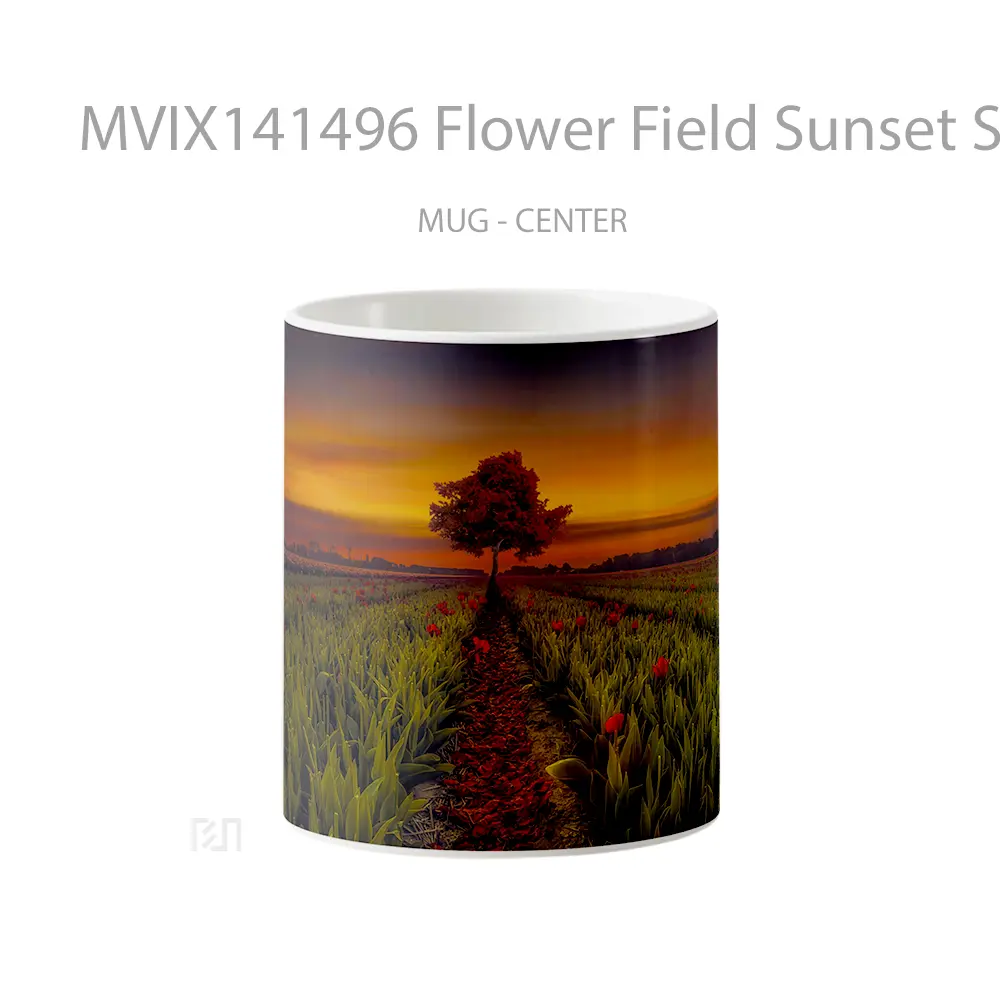 Mug Flower Field Sunset Scenery Gelas Pemandangan Alam