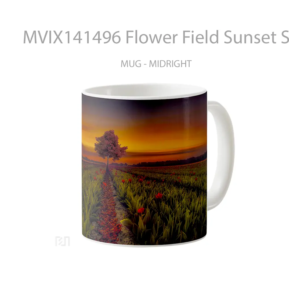 Mug Flower Field Sunset Scenery Gelas Pemandangan Alam - All-side / Desain
