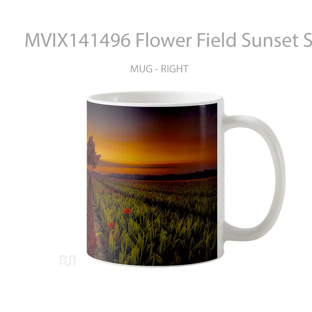 Mug Flower Field Sunset Scenery Gelas Pemandangan Alam - All-side / Desain