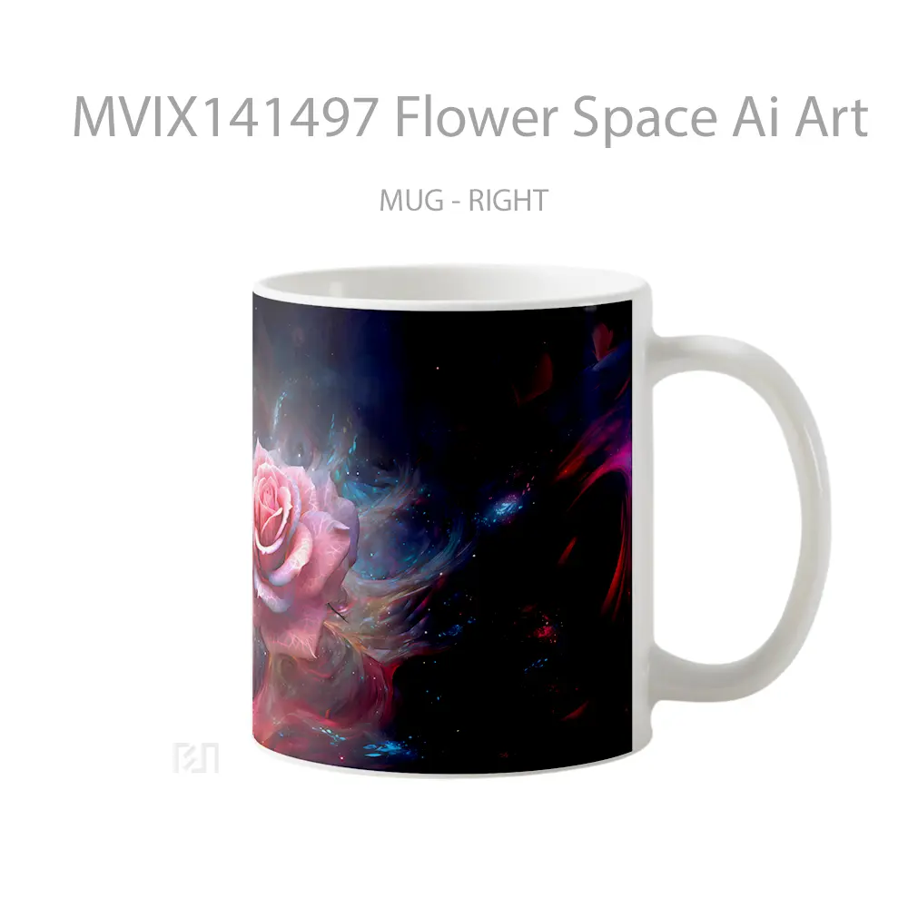 Mug Flower Space Ai Art Gelas Keramik Unik - All-side / Desain