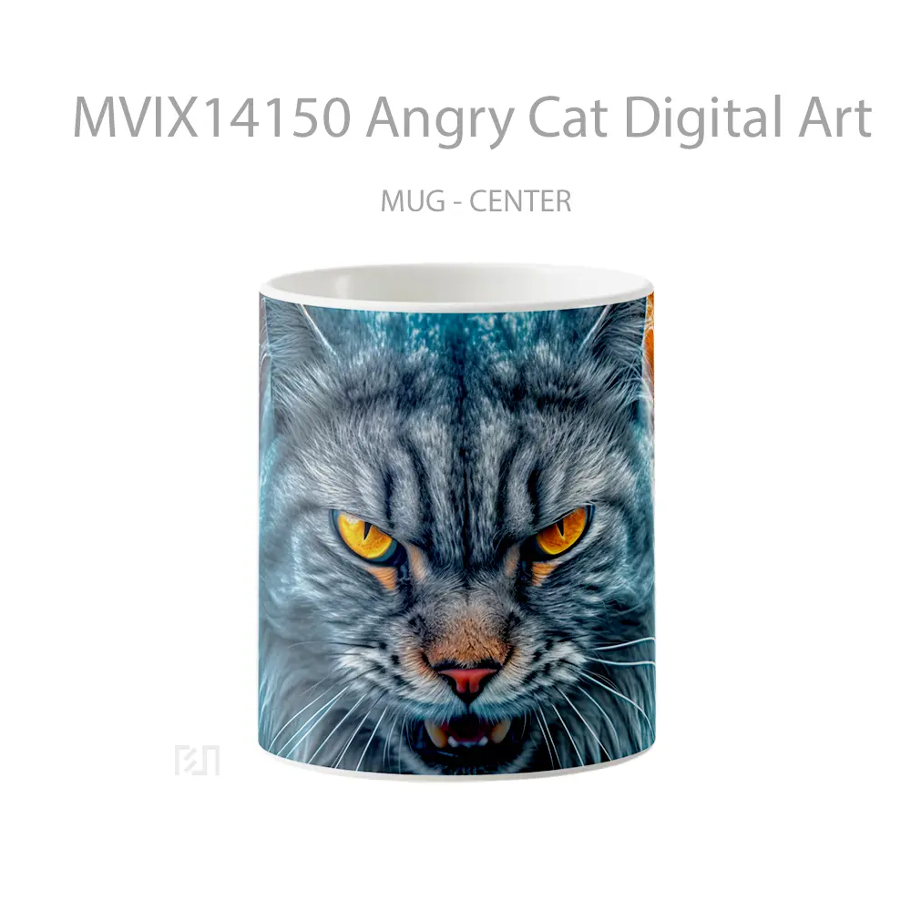 Mug Angry Cat Digital Art Gelas Hewan Lucu