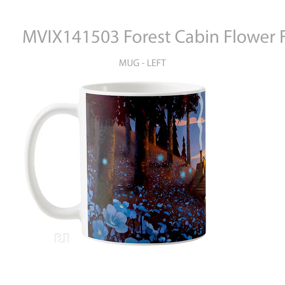 Mug Forest Cabin Flower Field Digital Art Gelas Pemandangan Alam - All-side / Desain