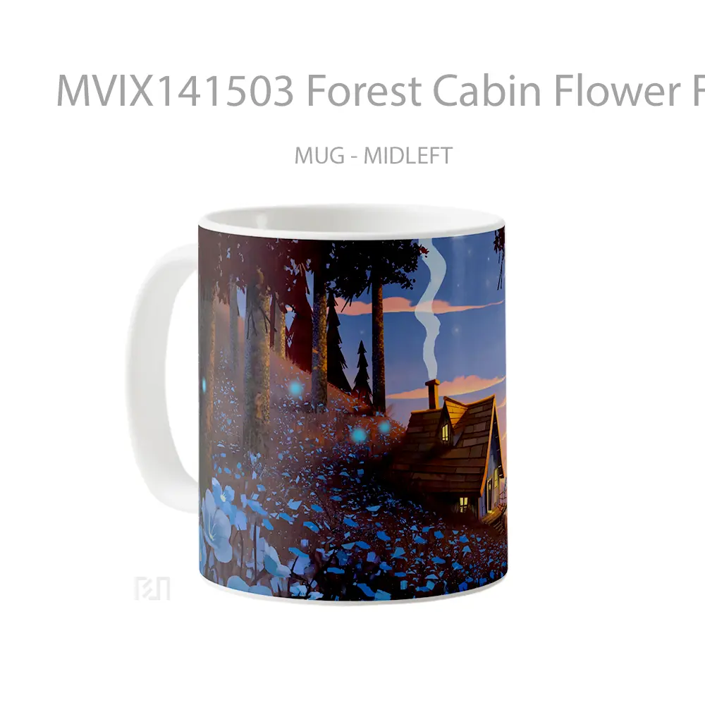 Mug Forest Cabin Flower Field Digital Art Gelas Pemandangan Alam - All-side / Desain